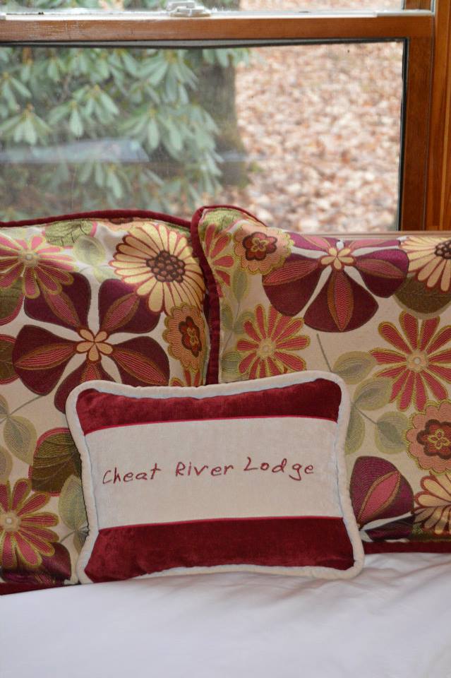 Cheat River Lodge Red and White Pillow